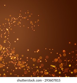 Magical glittering christmas abstract background bokeh golden lens-flare and particle card layout. Vector illustration