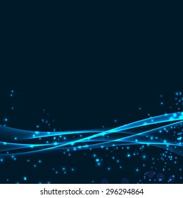 Magical glittering speed swoosh waves background futuristic impulse line over dark layout. Vector illustration
