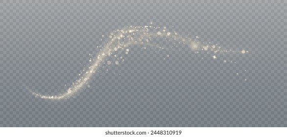 Magisches Leuchten. Der Lichteffekt funkelt in einem gebogenen Pfad, funkelt mit einem glänzenden, magisch strukturierten Schimmer. Glühende Welle von Sternenstaub, glänzendes funkelndes magisches Sternenlicht, isoliertes Set für Vektorgrafik Illustrati