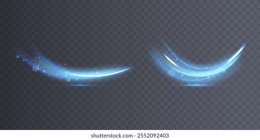 Brillo mágico. El efecto de luz brilla en un camino curvo, brillando con un brillo mágico brillante texturizado. Onda brillante de polvo de estrellas, brillante brillante luz de estrella mágica, aislado para el Vector