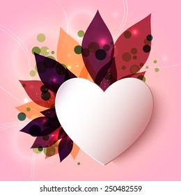 Magical Glowing Floral Background With 3D Paper Heart. EPS10 Abstract Vector.