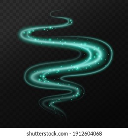 Magical glowing wave. Fantastic smoke, fog, mist, trail and whirlwind. Vector blue light effect