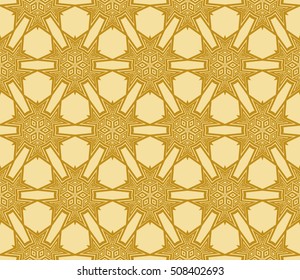 magical gold color geometric pattern of abstract lines and shapes. Seamless vector illustration. for design seamless textures, wallpaper, scrapbooking, factory production