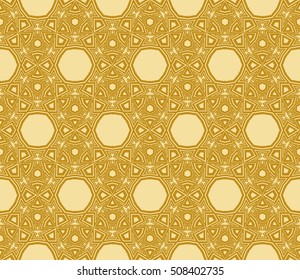 magical gold color geometric pattern of abstract lines and shapes. Seamless vector illustration. for design seamless textures, wallpaper, scrapbooking, factory production