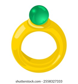 Magical Gold Ring with green gemstone color Illustration Icon