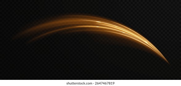 Trilha de cometa dourado mágico com partículas cintilantes e brilho shimmer em fundo transparente. Perfeito para efeitos de fantasia, elementos decorativos da web, design de movimento festivo ou acentos mágicos de luxo
