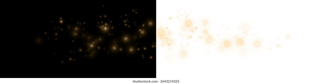 Magical Golden Light Dust Particles Effect on Transparent Background.