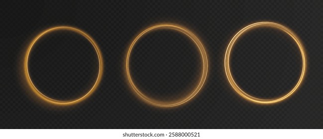 Magical golden ring with glowing light swirls, spark trails, and radiant reflections. A detailed vector illustration featuring a neon-inspired circular glow, futuristic speed effects