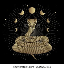 Magical Golden Snake With Moon Phase Decoration