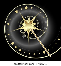 Magical golden star wand casting a spell.