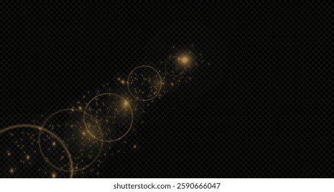 Magical golden wind festive isolated on transparent background. comet with sparkling stars . Powder dust light . Magical shining gold dust. Small shiny dust particles bokeh dust particles. PNG