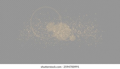 Magical golden wind festive isolated on transparent background. comet with sparkling stars . Powder dust light . Magical shining gold dust. Small shiny dust particles bokeh dust particles. PNG