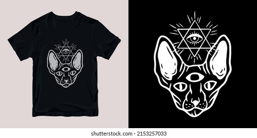 magical gothic cat t-shirt stylish and clothing printable trendy tshirt design. print, industrial products. global swatch.