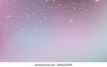 Magical gradient background with pastel pink, blue, and purple tones adorned with golden sparkles and starbursts. Perfect for festive designs or dreamy aesthetics