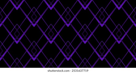 Gradiente mágico roxo preto geometria padrão sem costura. Ornamento psicodélico de halloween escuro. Mosaico de férias de quadrados violetas desaparecidos no fundo preto. Ilusão óptica design de fundo gótico.