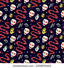 Magical Halloween pattern with mystical esoteric magical Gothic symbols. Halloween background