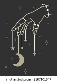 Magische Hände mit spirituellen Elementen. Boho-artige Vektorgrafik