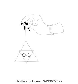 Magical hands template with infinity symbol. Linear style, minimal design. Esoteric and mystical design elements.