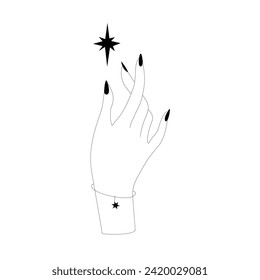 Magical hands template. Linear style, minimal design. Esoteric and mystical design elements.