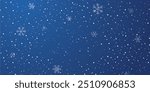 Magical heavy snow flakes backdrop. Snowstorm speck ice particles. Snowfall sky white teal blue wallpaper. Rime snowflakes february vector. Snow hurricane landscape, snowflakes on dark blue background