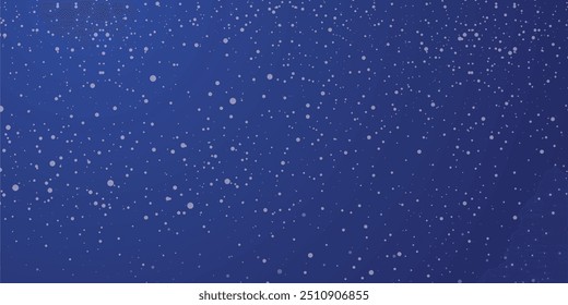 Magical heavy snow flakes backdrop. Snowstorm speck ice particles. Snowfall sky white teal blue wallpaper. Rime snowflakes february vector. Snow hurricane landscape, snowflakes on dark blue background