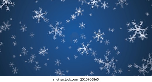 Magical heavy snow flakes backdrop. Snowstorm speck ice particles. Snowfall sky white teal blue wallpaper. Rime snowflakes february vector. Snow hurricane landscape, snowflakes on dark blue background