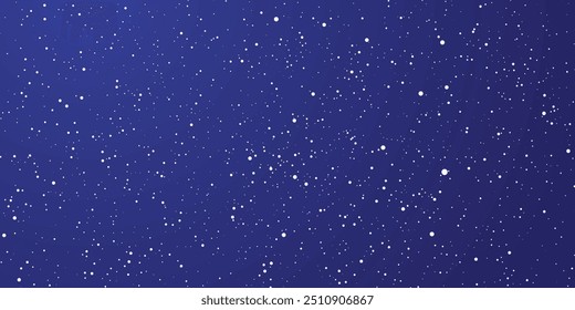 Magical heavy snow flakes backdrop. Snowstorm speck ice particles. Snowfall sky white teal blue wallpaper. Rime snowflakes february vector. Snow hurricane landscape, snowflakes on dark blue background