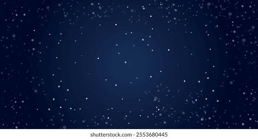 Magical heavy snow flakes backdrop on dark blue background. Beautiful nature fantasy snowfall. Snowfall sky white teal blue wallpaper. Rime snowflakes february vector. 