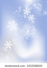 Magische schwere Schneeflocken-Komposition. Kristallgranulat mit Fleck im Winter. Schneefall Himmel weiß blau Tapete. Wirbelnde Schneeflocken im Februar Vektor. Schnee Natur Landschaft.
