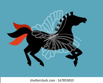 Magical horse  Butterfly superimposed (layered) 