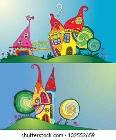 magical houses, vector illustration