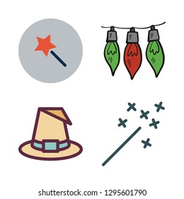 magical icon set. vector set about witch, magic wand and light icons set.