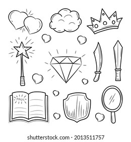 Magical Icon set vector illustration, with hand drawn sketching style