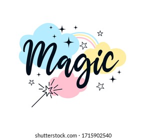 Magical icons print design with slogan. Vector illustration design for fashion fabrics, textile graphics, prints.