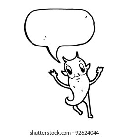 magical imp cartoon character with speech bubble