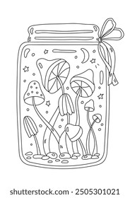 Magical Jar With Mushrooms And Stars Coloring For Adults And Children