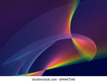 magical jumble of bright colored lines on dark blue background