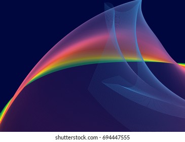 magical jumble of bright colored lines on dark blue background