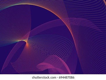 magical jumble of bright colored lines on dark blue background