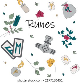 a magical large set dedicated to runes and herbs (century), bright colorful objects, including candles and the hammer of Thor will allow you to feel the atmosphere of magic and the Scandinavian spirit