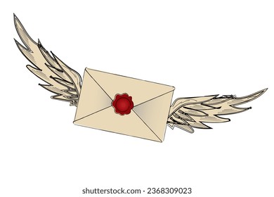 Magical letter invitation with wings. Magic post flat concept . vector	