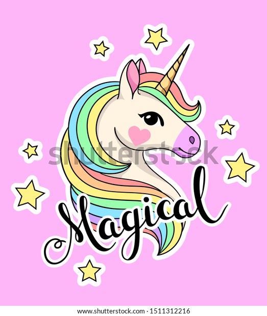 Magical Lettering Cute Unicorn Rainbow Mane Stock Vector (Royalty Free ...