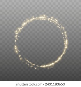 Magical light circle from holiday glitter gold dust png. Festive abstract abstract circular frame with light effect. Light circle for your ads, invitations, games, holiday words, stores, websites.	
