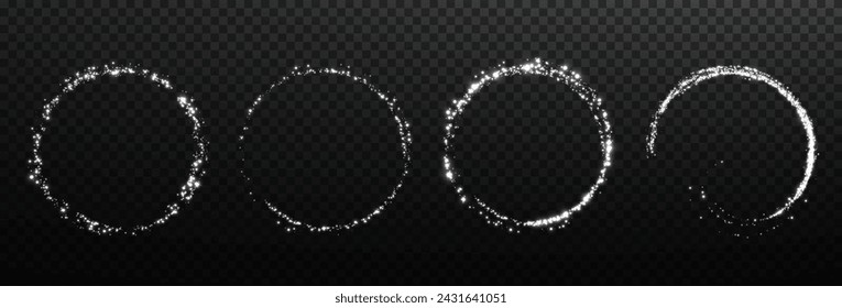 Magischer Lichterkreis von Holiday Glitter White Dust PNG. Festlicher abstrakter kreisförmiger Rahmen mit Lichteffekt. Lichterkreis für Ihre Anzeigen, Einladungen, Spiele, Urlaubswörter, Geschäfte, Websites.