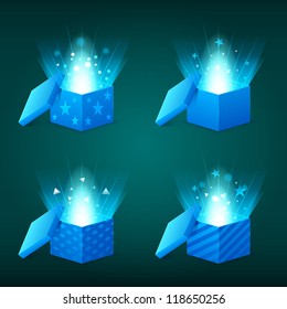 magical light coming out of the blue gift boxes