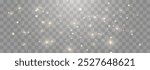 Magical light dust, dusty shine. Flying particles of light. Christmas light effect. Sparkling particles of fairy dust glow in transparent background. Vector illustration on png.