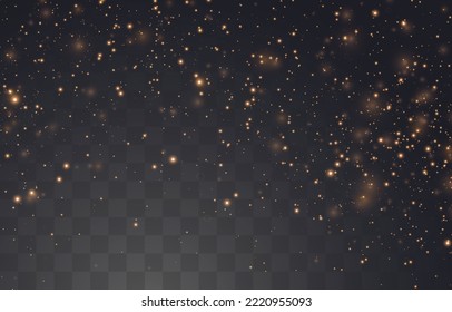 Magical light dust, dusty shine. Flying particles of light. Christmas light effect. Sparkling particles of fairy dust glow in transparent background. Vector illustration isolated on png.