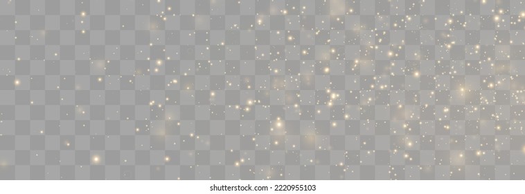 Magical light dust, dusty shine. Flying particles of light. Christmas light effect. Sparkling particles of fairy dust glow in transparent background. Vector illustration isolated on png.