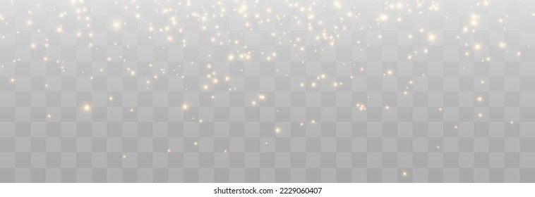 Magical light dust, dusty shine. Flying particles of light. Christmas light effect. Sparkling particles of fairy dust glow in transparent background. Vector illustration on png.