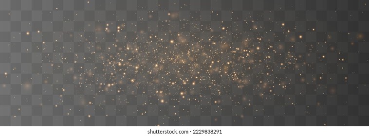 Magical light dust, dusty shine. Flying particles of light. Christmas light effect. Sparkling particles of fairy dust glow in transparent background. Vector illustration on png.